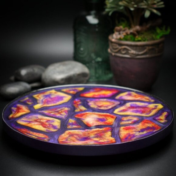 Geode Agate Vanity Tray in Purple Red and Yellow | Jewelry Display Tray - Picture 1 of 5